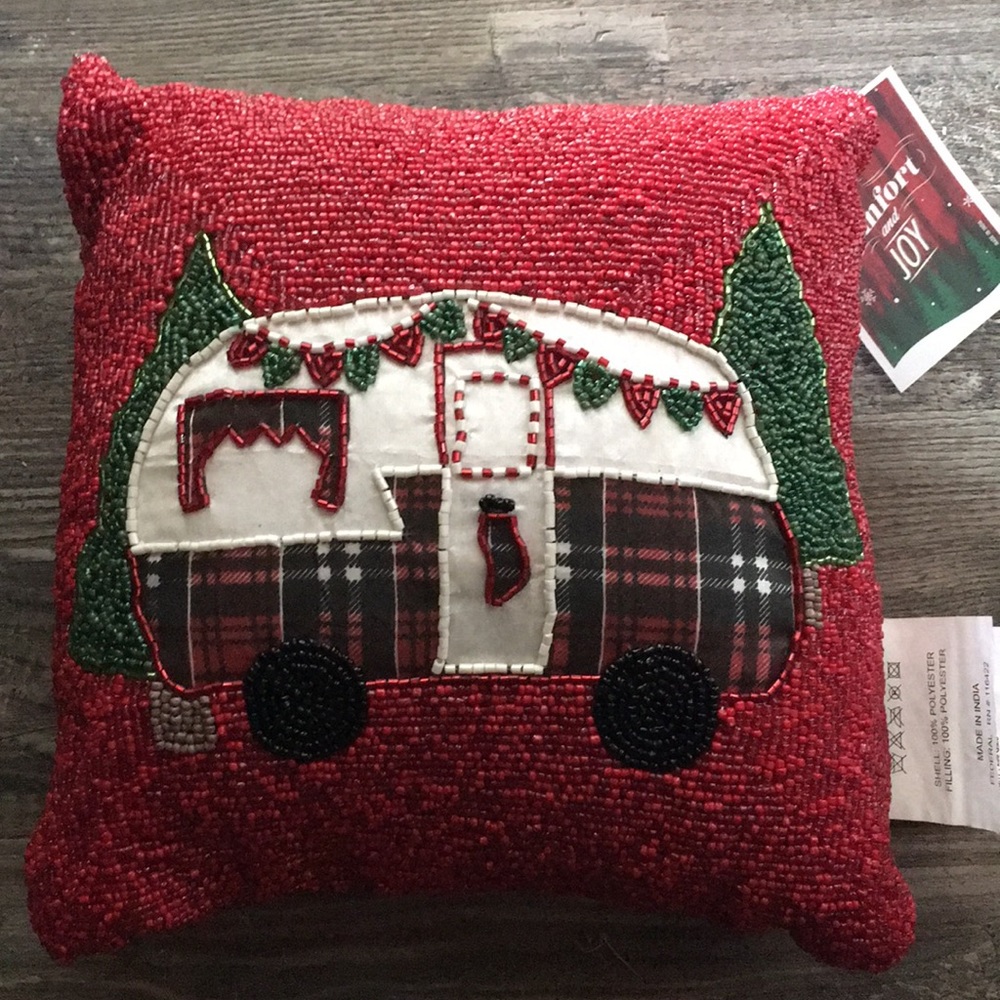 Beaded Christmas Trailer Pillow NWT